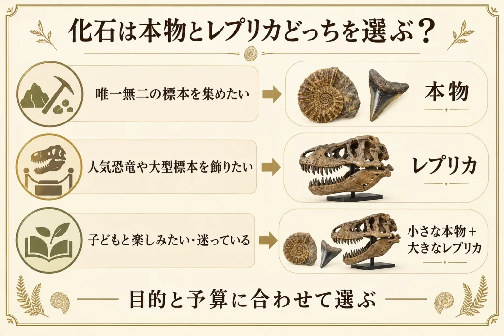 化石の本物とレプリカを目的別に選ぶ方法