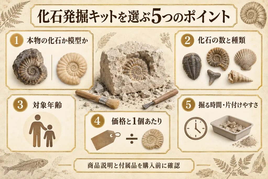 化石発掘キットを選ぶときに確認したい本物・種類・年齢・価格・作業時間の5項目