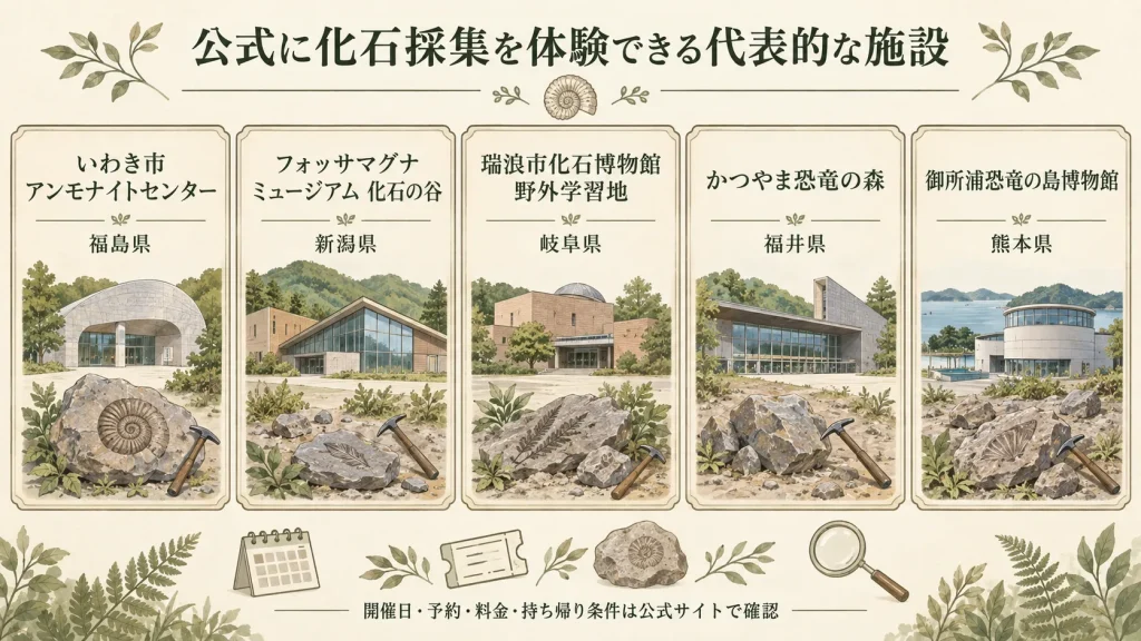 福島・新潟・岐阜・福井・熊本で公式に化石採集を体験できる代表施設