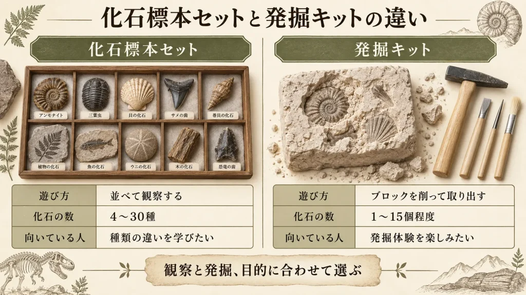 化石標本セットと発掘キットの遊び方・化石の数・向いている人の違い