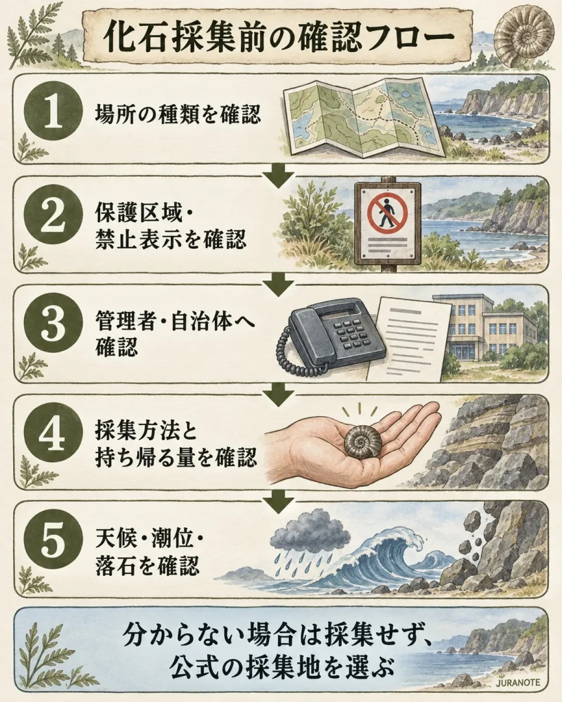 化石採集前に場所・保護区域・管理者・採集方法・安全を確認する5つの手順