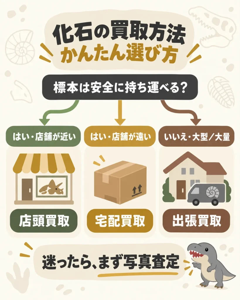 化石の店頭・宅配・出張買取を選ぶ判断フロー