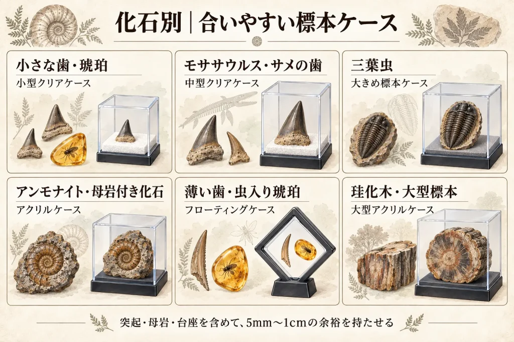 歯化石・三葉虫・アンモナイト・虫入り琥珀・珪化木に合う標本ケース