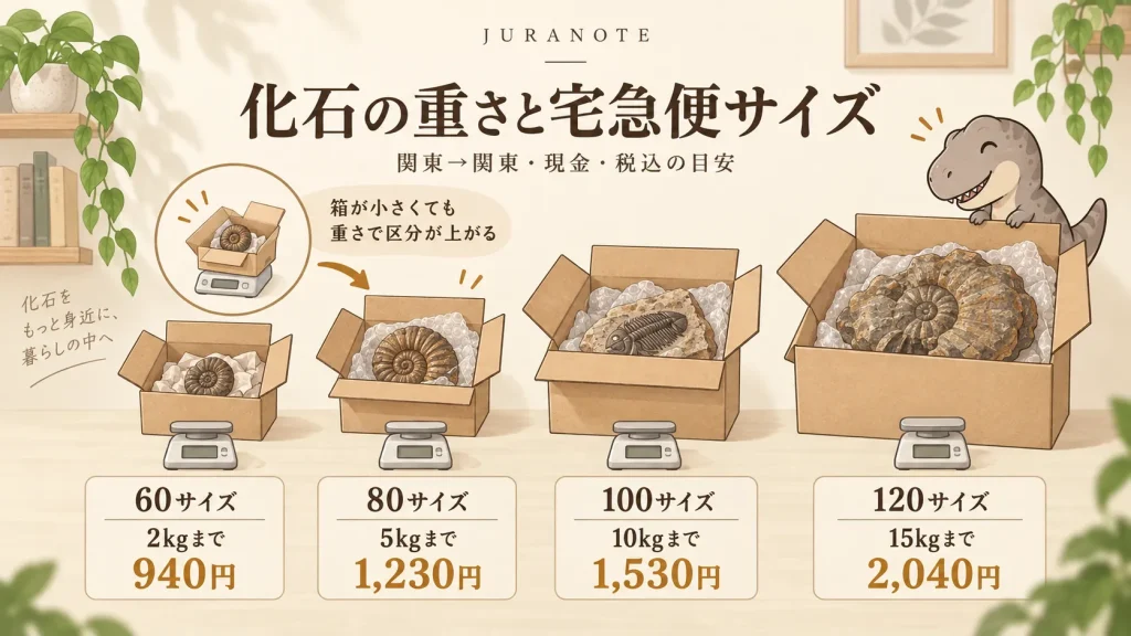 化石の重さと宅急便60・80・100・120サイズの送料目安