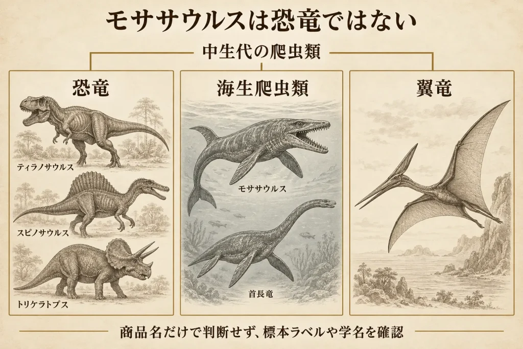 恐竜・モササウルスなどの海生爬虫類・翼竜の分類の違い