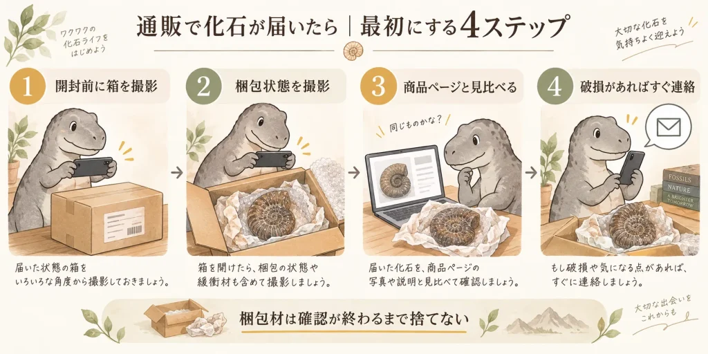 通販で化石が届いた後に箱・梱包・商品状態を確認する4ステップ