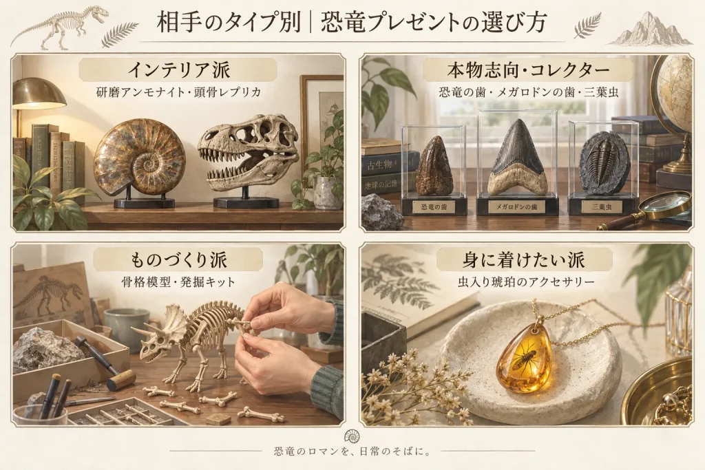 恐竜好きの大人へのプレゼントをインテリア派・本物志向・ものづくり派・アクセサリー派で比較