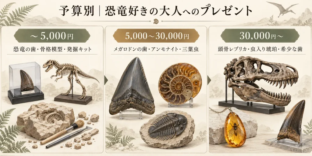 恐竜好きの大人へのプレゼントを5000円・3万円前後の予算別に比較