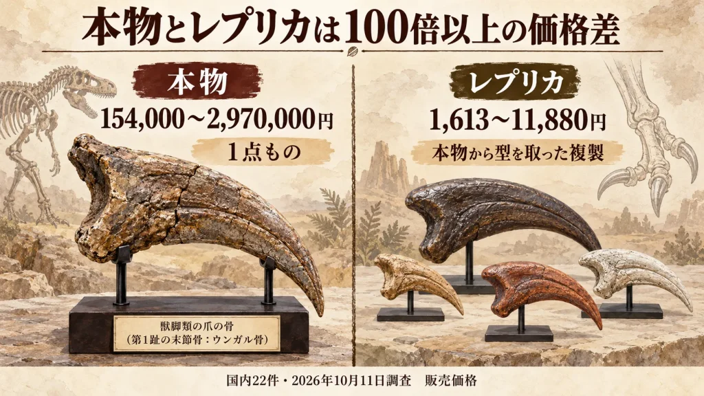 超希少・博物館級！デイノニクスの鉤爪と歯の化石　値段交渉可能 恐竜の爪の化石の値段はいくら？本物の販売価格を国内22件で調査、長さ